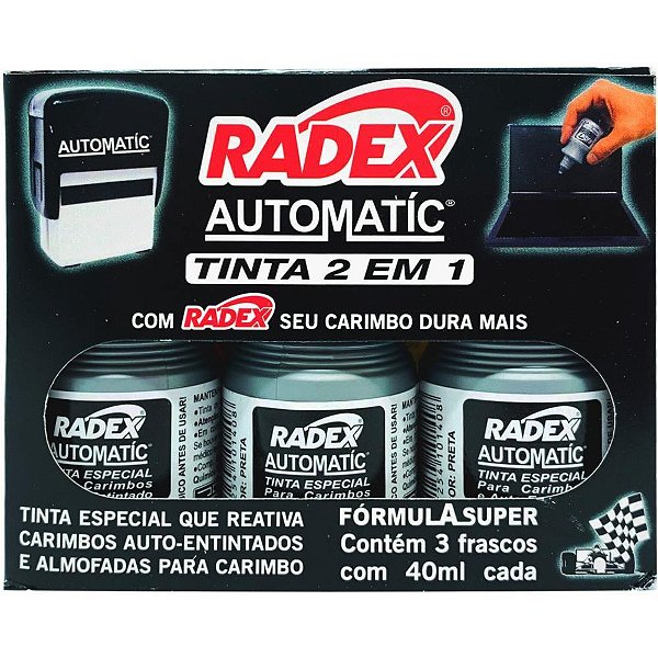 Tinta para carimbo 40ml preta automatico - radex (cx.c/03)