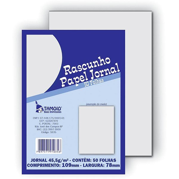 Bloco para rascunho jornal 1/72 50fls 78x109mm - tamoio (pct.c/40)