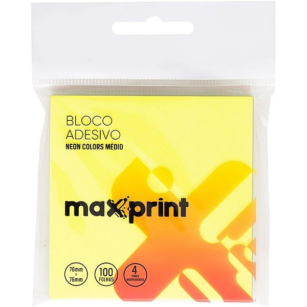 Bloco de recado autoadesivo 76x76mm 4 cores neon 100fls - maxprint (unidade)