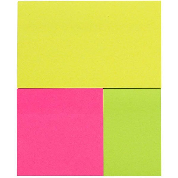 Bloco de recado autoadesivo neon 3 cores 3 tamanhos 150fls - maxprint (unidade)