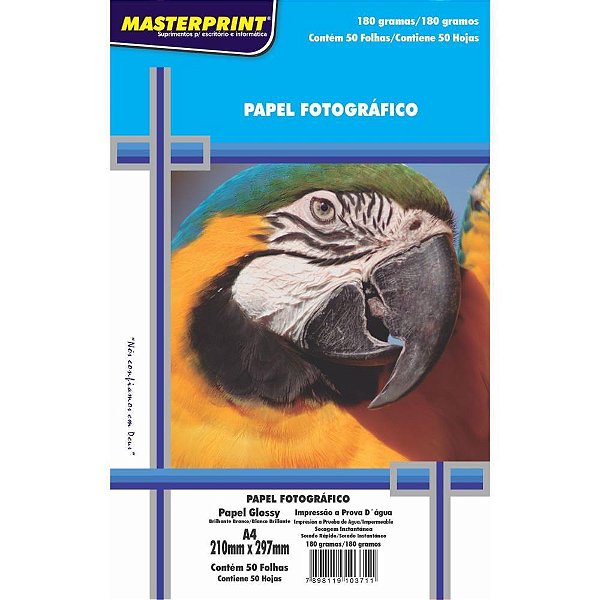 Papel fotografico inkjet a4 glossy 180g - masterprint (pct.c/50)