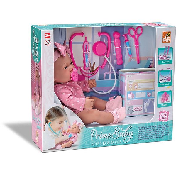 Boneca prime baby vinil c/acessorios - bee toys (unidade)