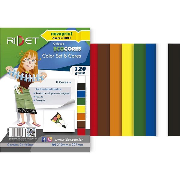 Bloco para educacao artistica color set a4 8cores 120g.24f - ridet (pacote)