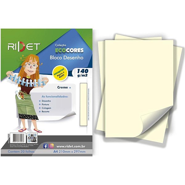Bloco para educacao artistica desenho creme a4 140g.20fls - ridet (pacote)