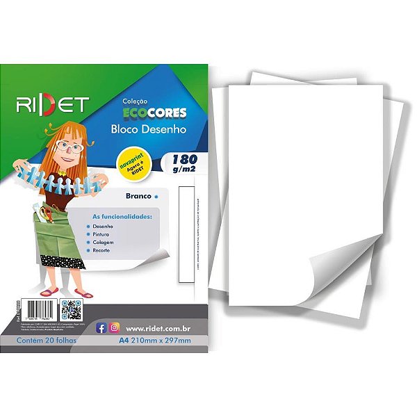 Bloco para educacao artistica desenho bco a4 180g.20f.21x29c - ridet (pacote)