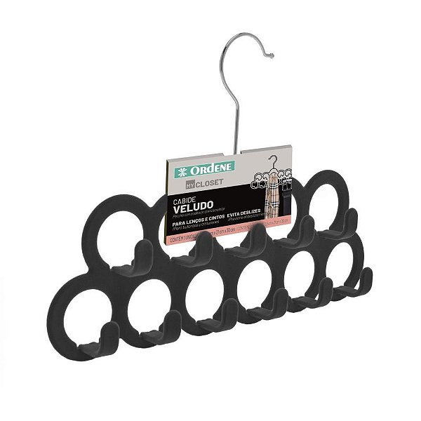 Cabide veludo preto p/ lenços/cintos - ordene (unidade)