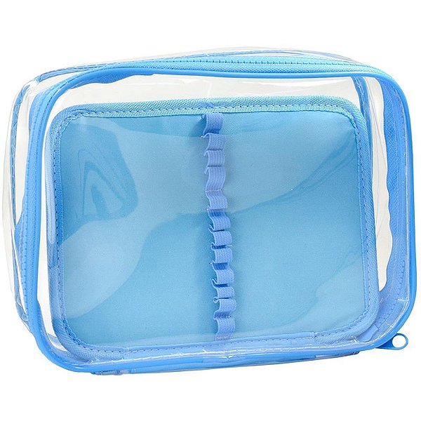 Estojo box pvc cristal azul g c/divisoria - dac (unidade)