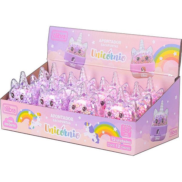 Apontador com deposito decor. unicornio 1 furo 2mod. - tilibra (dp.c/12)