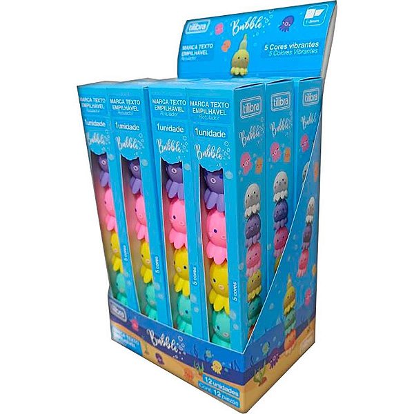 Caneta marca texto bubble empilhavel 5 cores neon - tilibra (unidade)