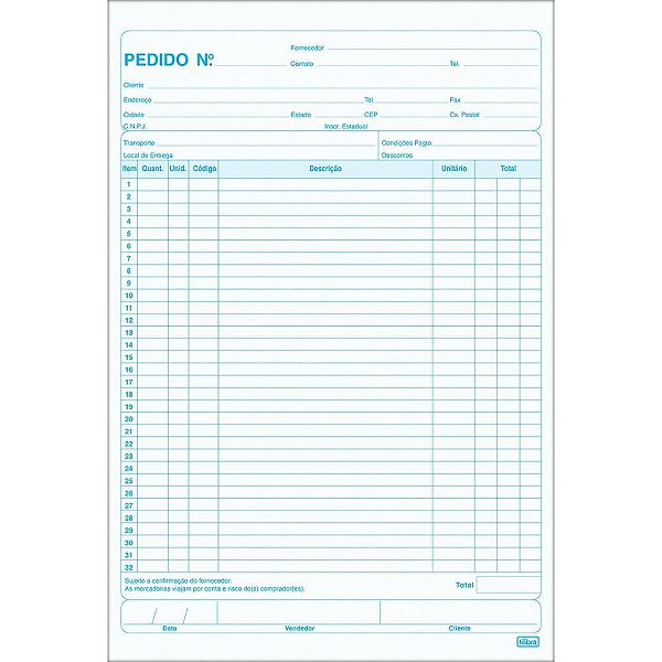 Impresso talao de pedido 1/9 2 vias gd. 75f.199x294mm - tilibra (pct.c/10)