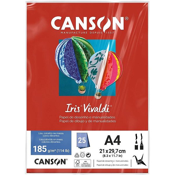 Papel a4 color iris vivaldi vermelho 185g - canson (pct.c/25)