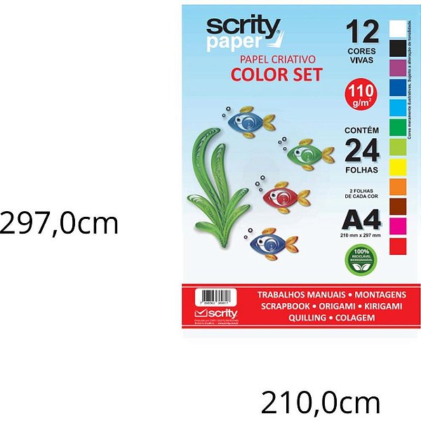 Bloco para educacao artistica color set 12cor. a4 110g. 24fl - scrity (pacote)