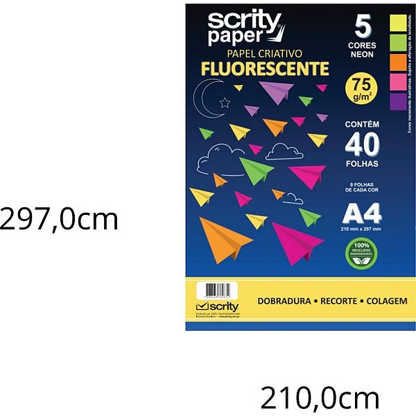 Bloco para educacao artistica fluorescente 5cor. a4 75g 40fl - scrity (pacote)