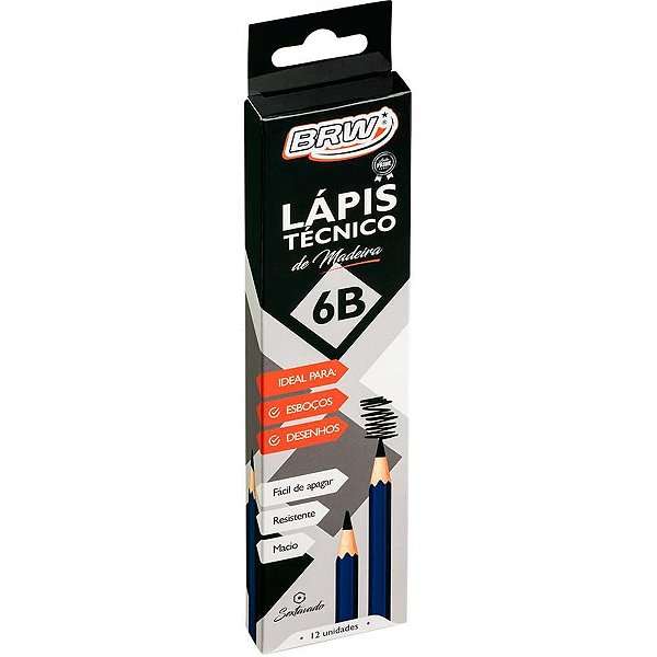 Lapis preto tecnico madeira 6b preto esc/extra mac - brw (bl.c/12)