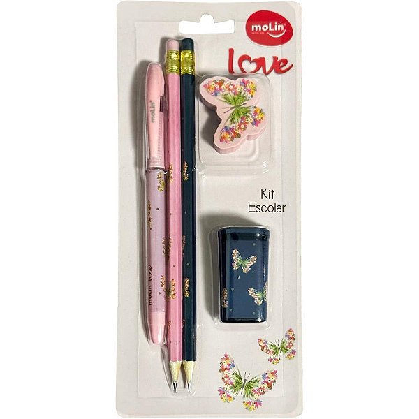 Kit escolar love borboletas 5 peças - molin (unidade)