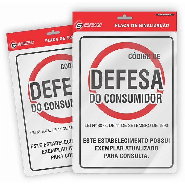 Placa de sinalizacao codigo defesa consumid.15x20cm - grespan (pct.c/05)