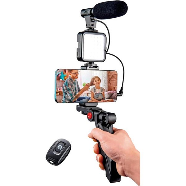 Suporte para celular tripe c/led/microfone youtuber - flex (unidade)