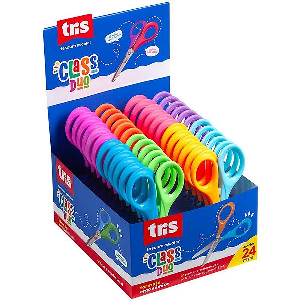 Tesoura escolar tris class duo 13cm 4cores - summit (dp.c/24)
