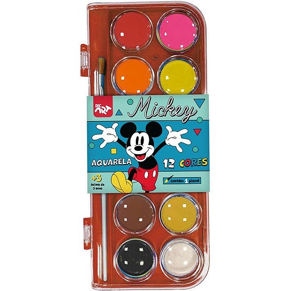 Aquarela escolar mickey 12 cores c/pincel - dac (unidade)
