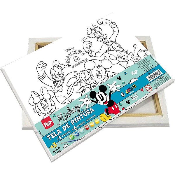 Brinquedo para colorir mickey tinta guache c/tela - dac (kit)