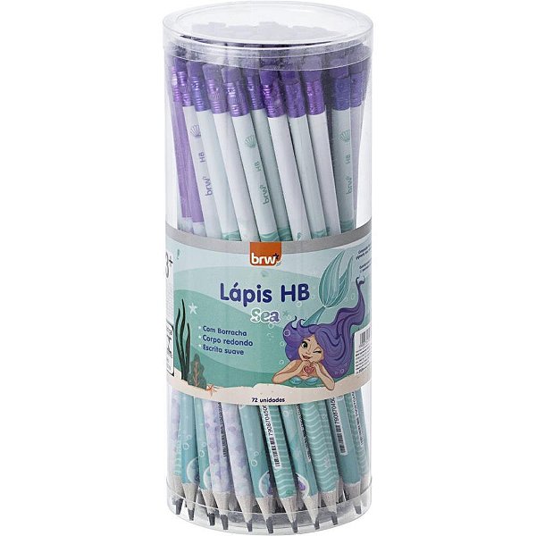 Lapis preto redondo decorado hb sea c/borracha 4mod. - brw (pote-72)