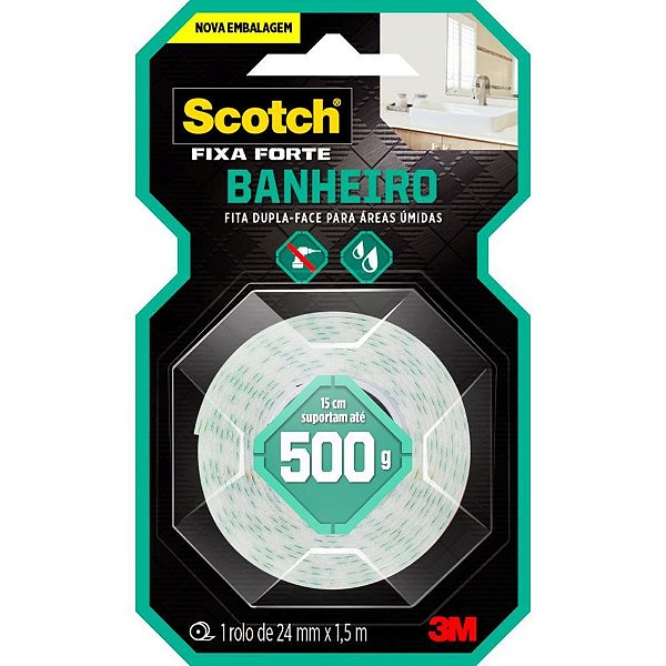 Fita fixa forte banheiro 24mmx1,5m - 3m (unidade)