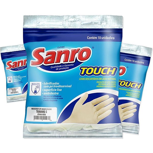 Luva descartavel sanro touch pequen - sao roque (pct.c/10)