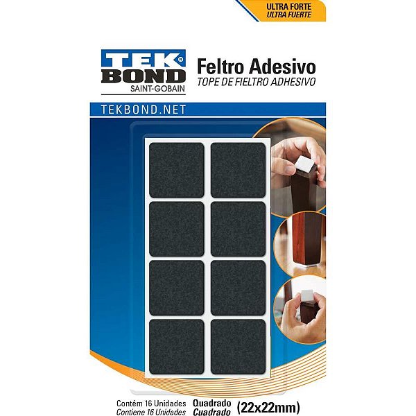 Anti-impacto e seguranca feltro adesivo quadrado 22mm p - tekbond (bl.c/16)