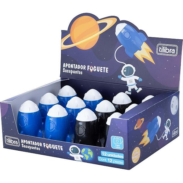 Apontador com deposito decor. foguete 1 furo 2mod. - tilibra (dp.c/12)