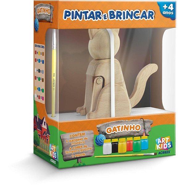 Brinquedo para colorir gatinho pintar/brincar c/guach - acrilex (unidade)