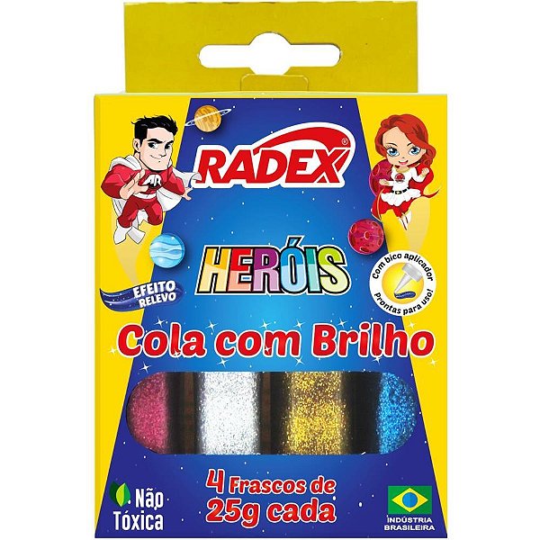 Cola com glitter tubo 25g. 4 cores - radex (estojo)
