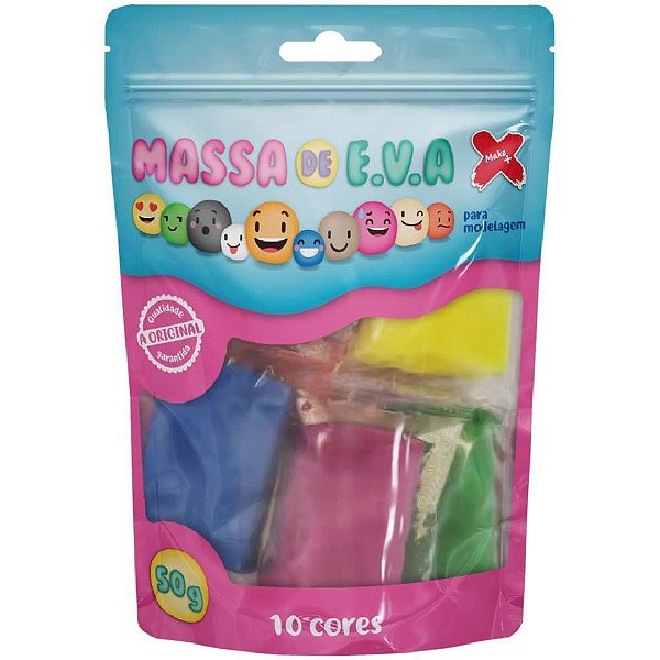 Massa de eva 10 cores sor.p/artesanato 50g. - make+ (pacote)
