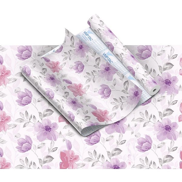 Plastico adesivo 45cmx10m floral lilas - v.m.p. (rolo)