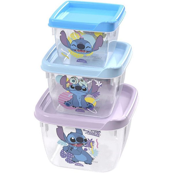 Pote plastico stitch conj. 3 potes conect qd - plasutil (kit)