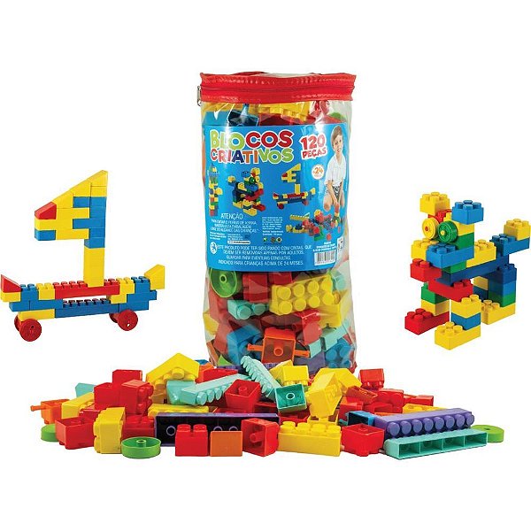 Brinquedo para montar blocos criativos 120 peças - kendy brinquedos (unidade)