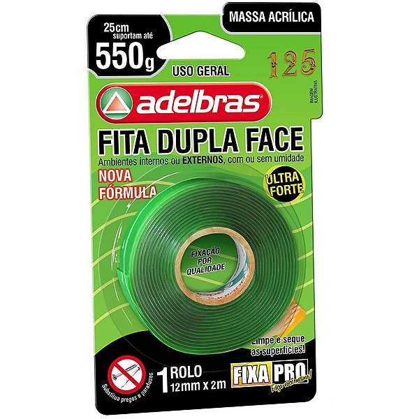 Fita dupla face fixa pro massa acrilic 12mmx2m - adelbras (unidade)