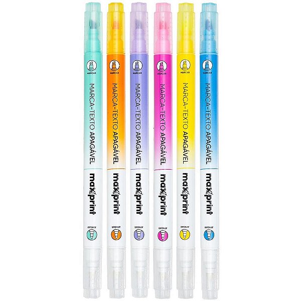 Caneta marca texto apagavel 6 cores - maxprint (estojo)