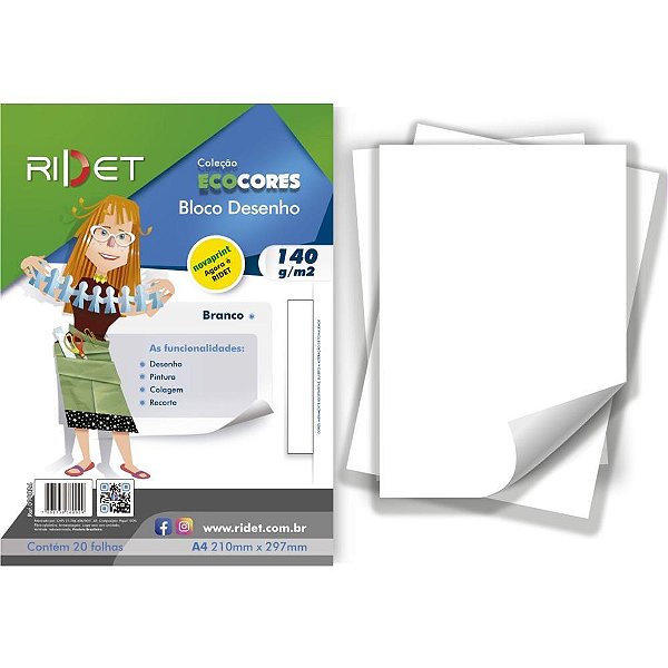 Bloco para educacao artistica desenho bco a4 140g.20f.21x29c - ridet (pacote)