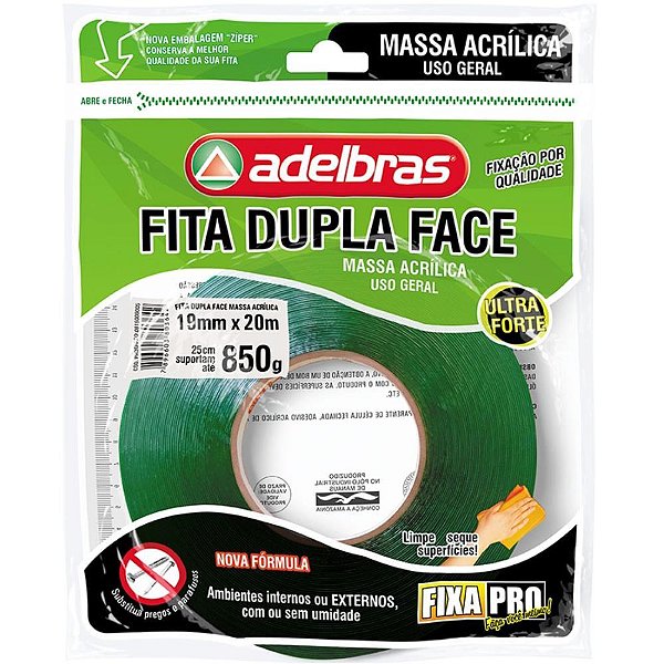 Fita dupla face fixa pro massa acrilic 19mmx20 - adelbras (unidade)