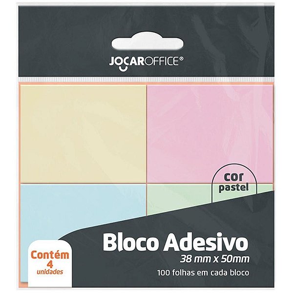 Bloco de recado autoadesivo 4 cores pastel 38x50mm 100fls. - leonora (bl.c/04)