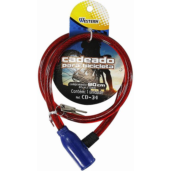 Acessorio para bicicleta cadeado 80cm flex. sortido - western (unidade)