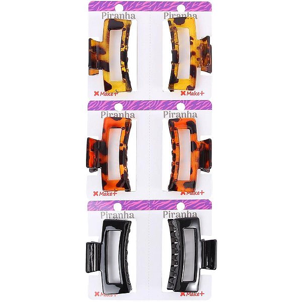 Acessorio para cabelo piranha retangular 6cm - make+ (pct.c/06)