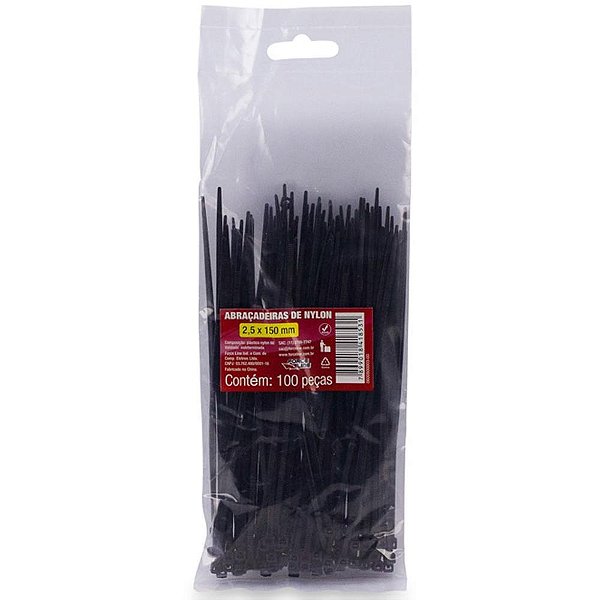 Abracadeira nylon preta 2,5x150mm. - force line (pct.c/100)