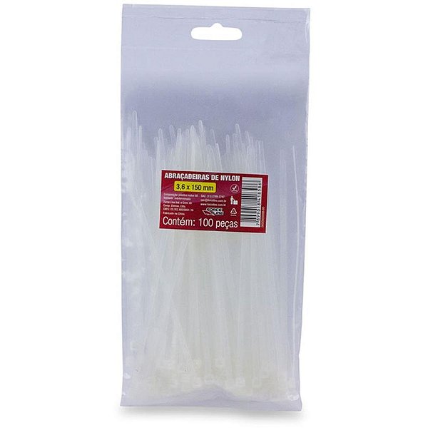 Abracadeira nylon branca 3,6x150mm. - force line (pct.c/100)