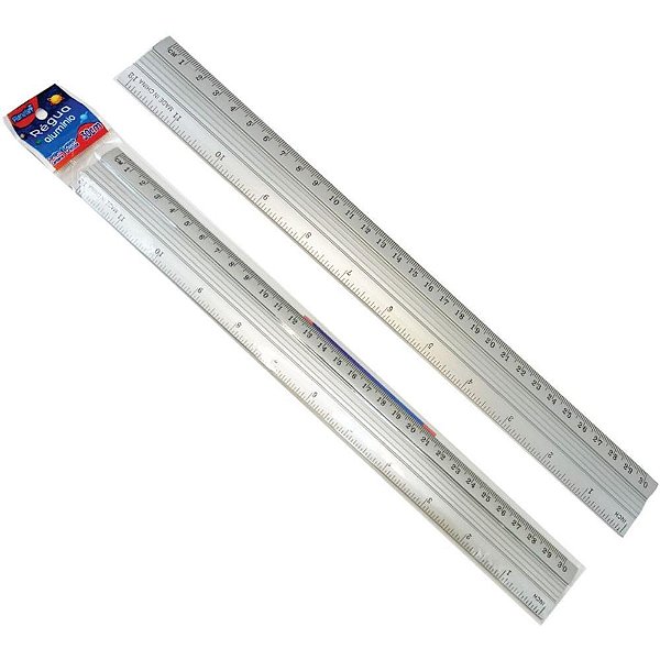 Regua de aluminio 30cm prata c/emb.individual - v.m.p. (pct.c/10)