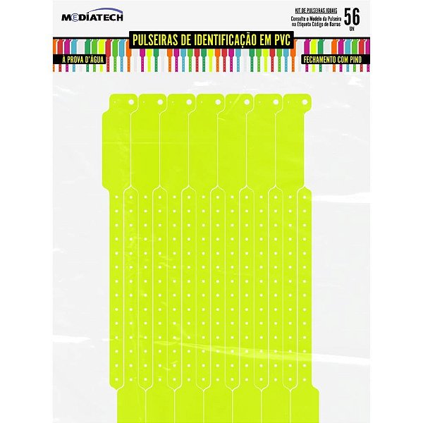 Pulseira identificacao pvc amarelo c/pino - tecnomidia (pct.c/56)