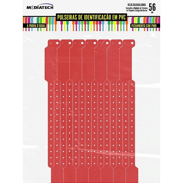 Pulseira identificacao pvc vermelho c/pino - tecnomidia (pct.c/56)