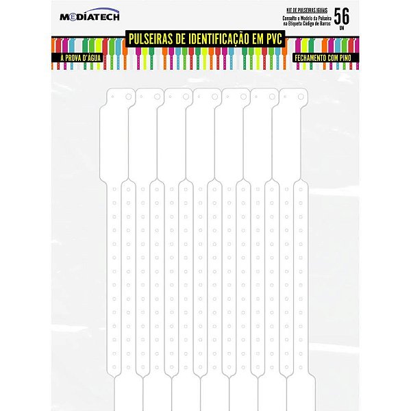 Pulseira identificacao pvc branco c/pino - tecnomidia (pct.c/56)