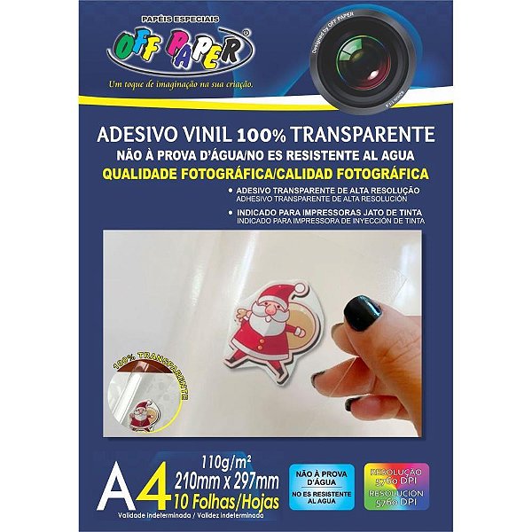 Papel fotografico inkjet a4 vinil adesivo transp. 110g - off paper (pct.c/10)