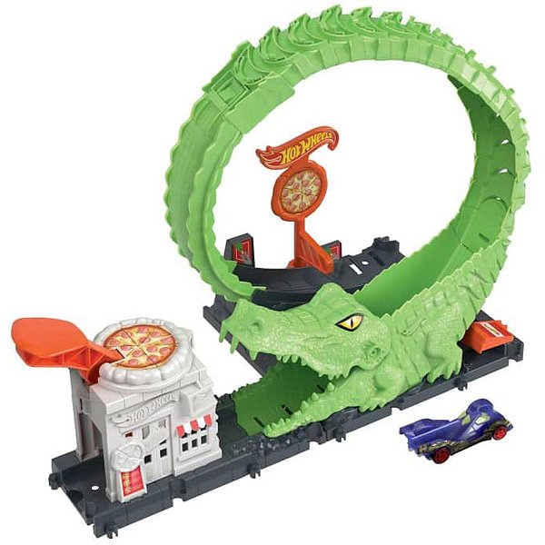 Hot wheels pista city nêmesis crocodilo ataque pizza - mattel (unidade)